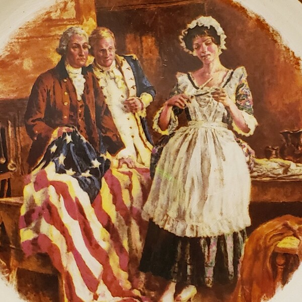 Assiette de collection vintage Betsy Ross Avon 1973 dans sa boîte d'origine avec brochure Enoch Wedgwood (Tunstall) Ltd., Angleterre qui présente le congrès