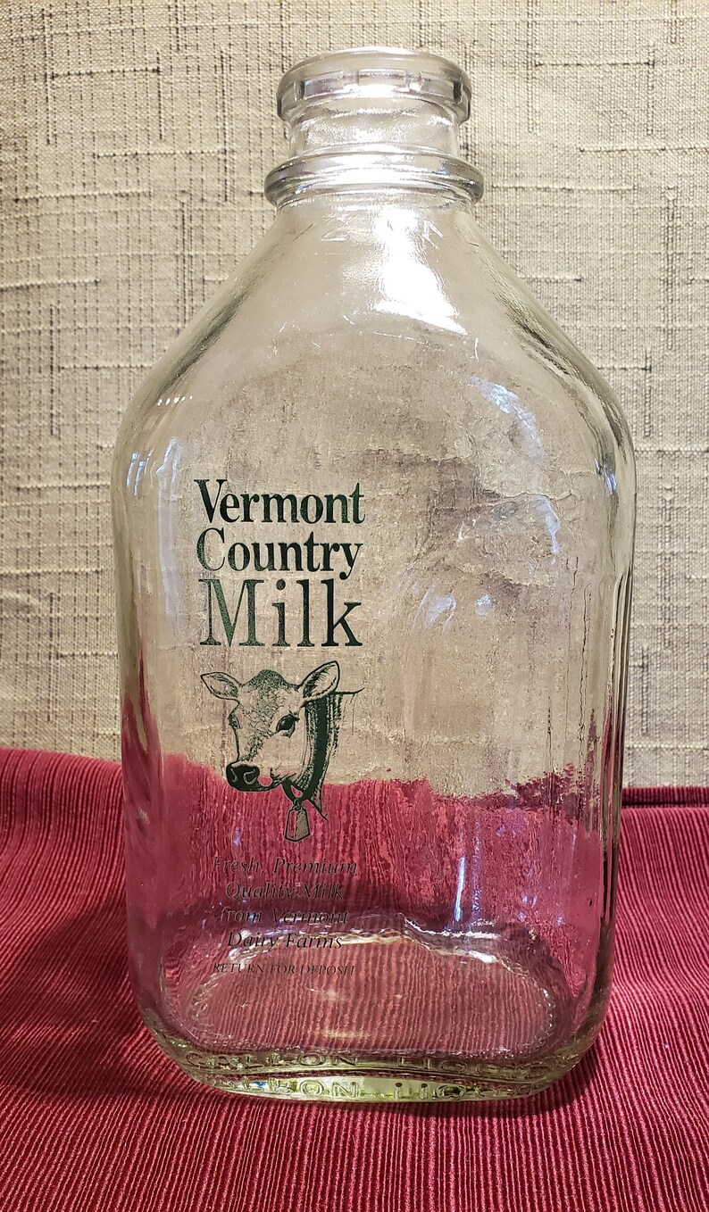Vintage Vermont Country Milk Clear Half Gallon Glass Bottle Etsy