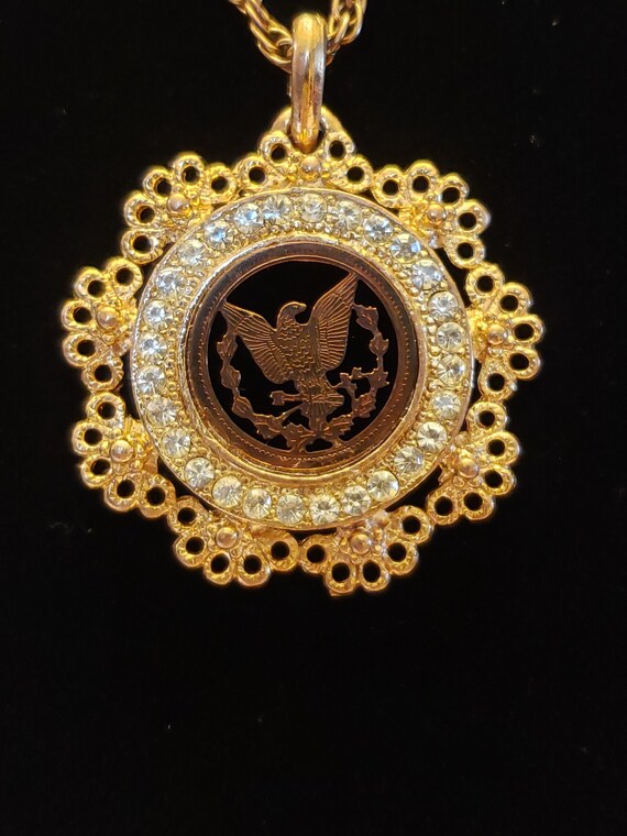 Vintage American Eagle Pendant Royal Gems Necklac… - image 1