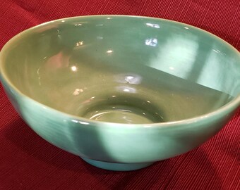 Vintage Haeger USA Round Green Ceramic Console Footed Bowl Made In USA