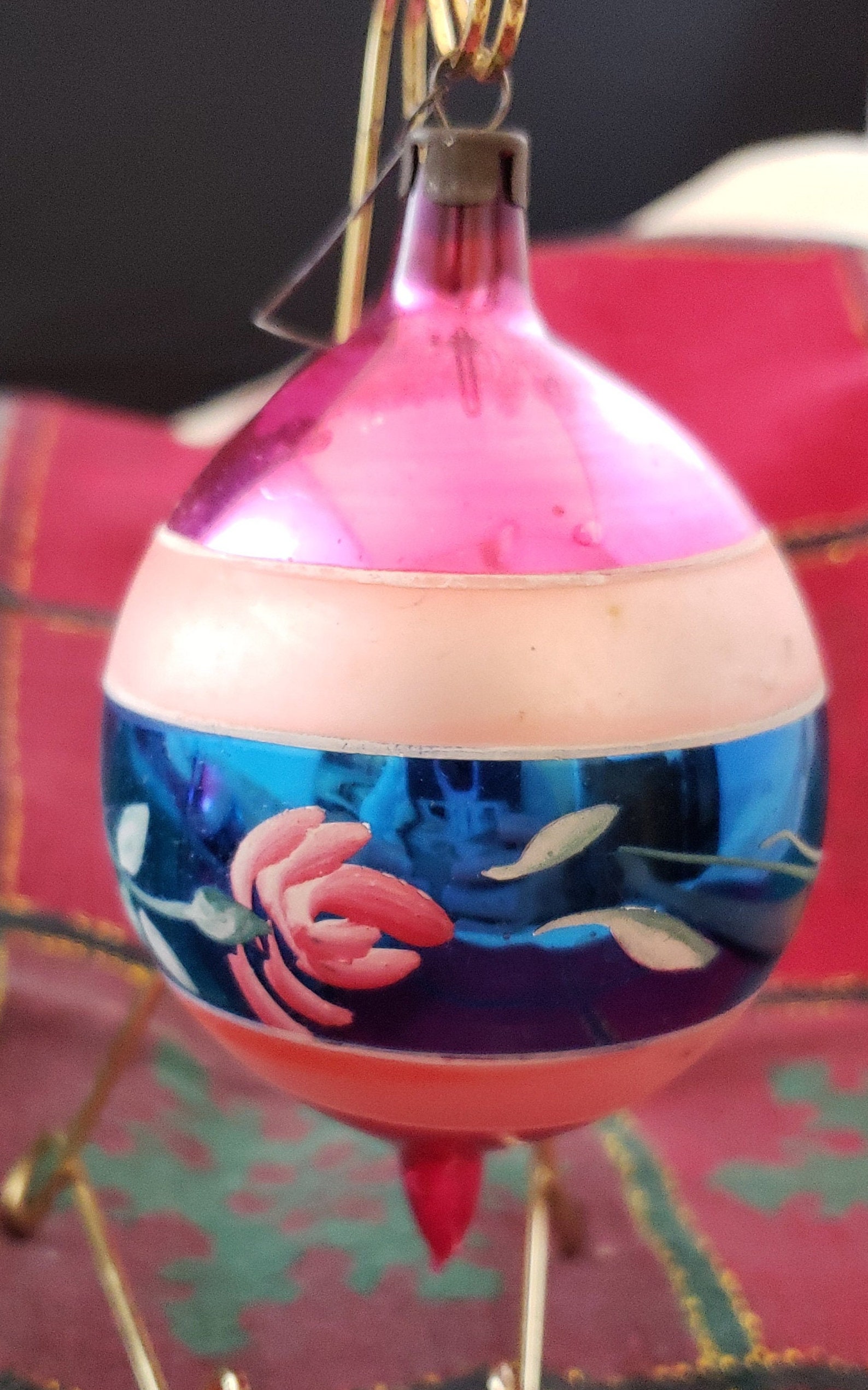 Pair of Vintage Breakable Ornaments Center Wide Blue Stripe Etsy