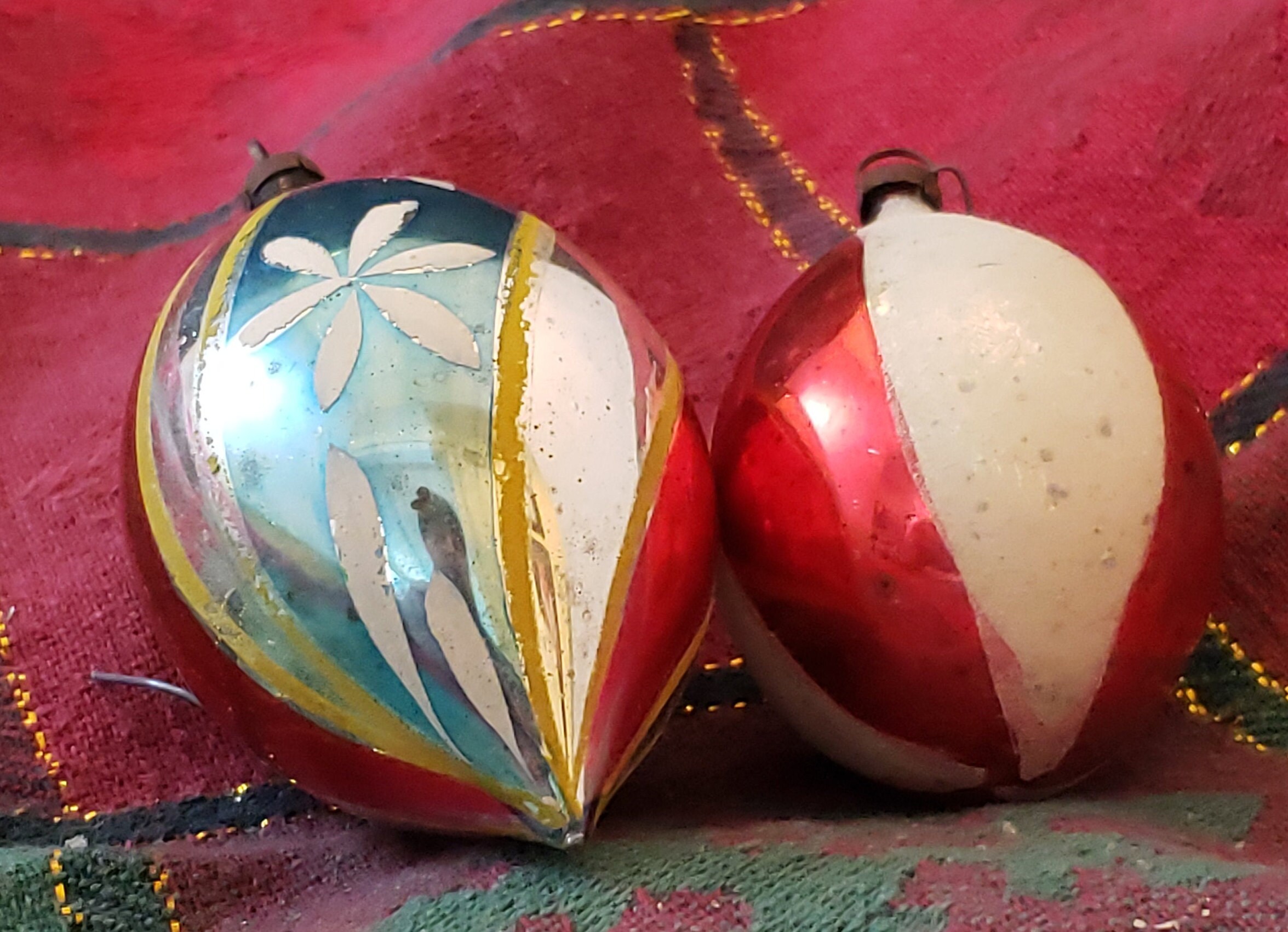 Pair of Vintage Breakable Ornaments Vertical Stripes Red and Etsy