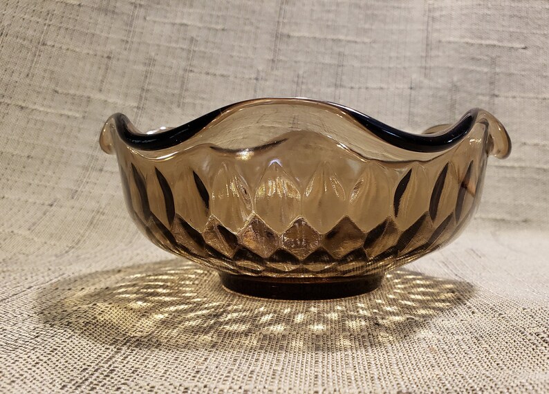 Vintage Decorative Smoky Colored Glass Candy Bowl With Ruffled Etsy