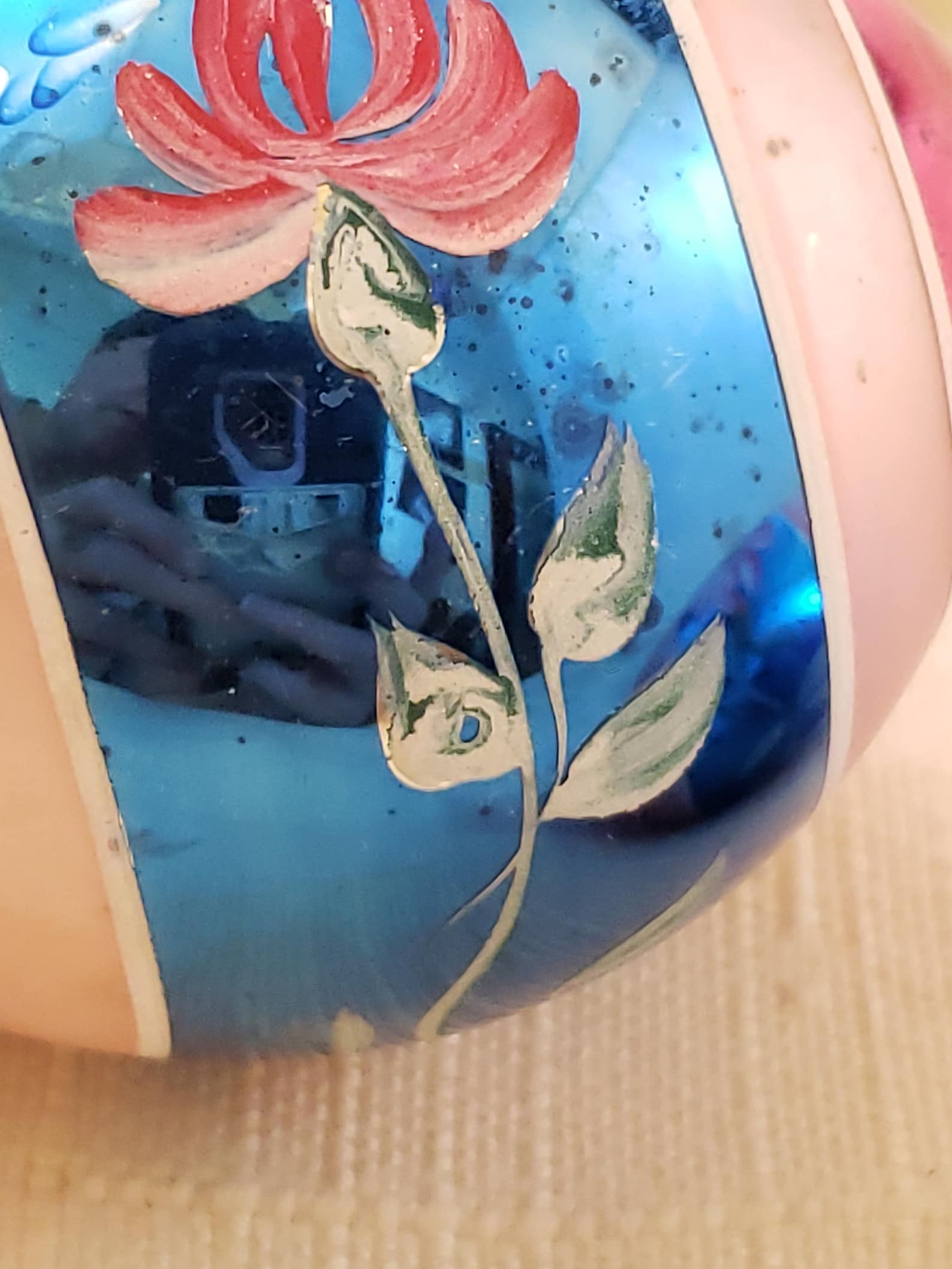 Pair of Vintage Breakable Ornaments Center Wide Blue Stripe Etsy