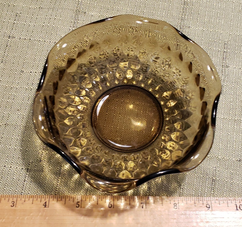 Vintage Decorative Smoky Colored Glass Candy Bowl With Ruffled Etsy