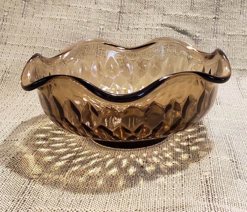 Vintage Decorative Smoky Colored Glass Candy Bowl With Ruffled Etsy
