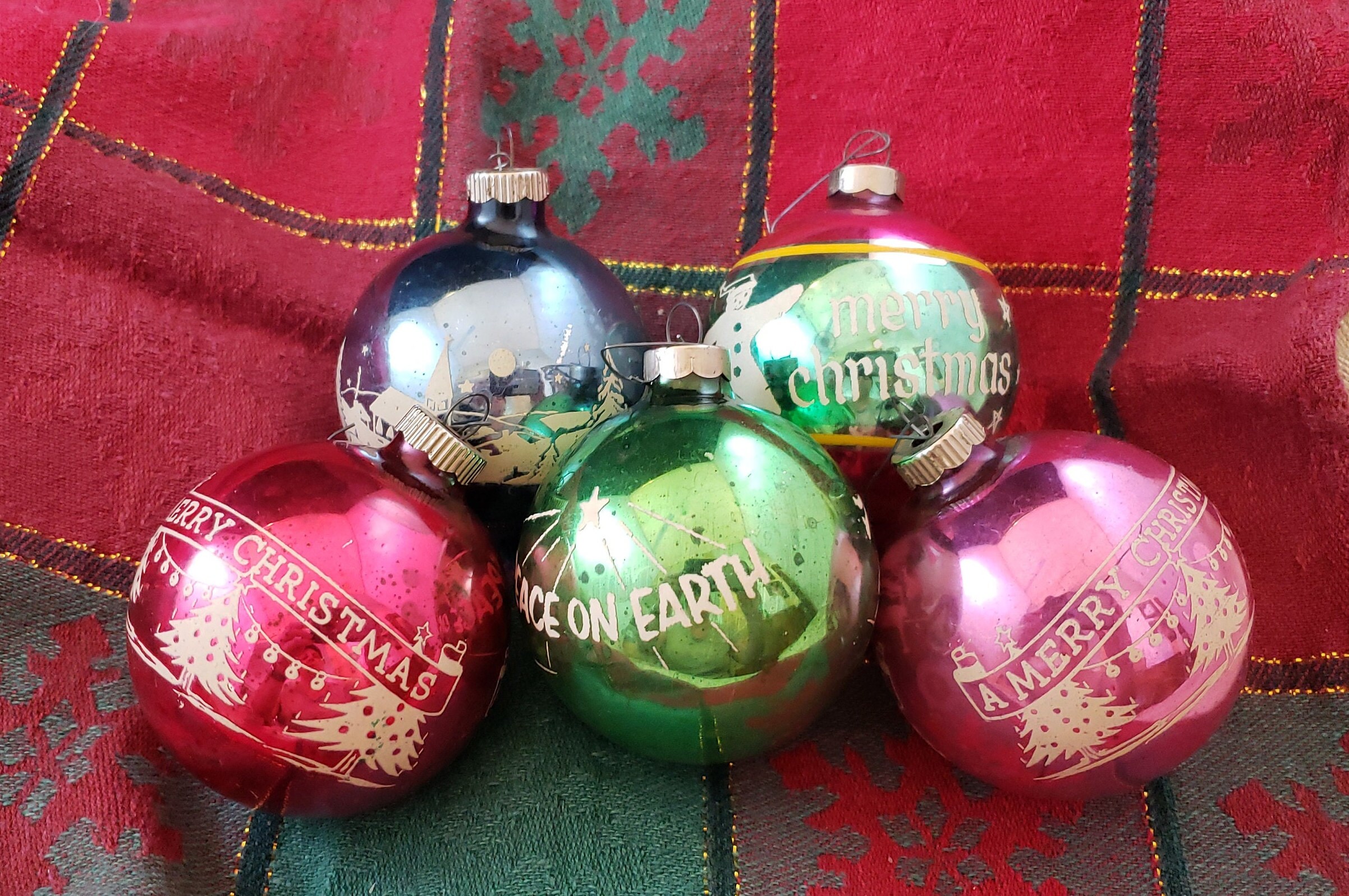 Five Vintage Breakable Ornaments With Decals in Green Blue Etsy