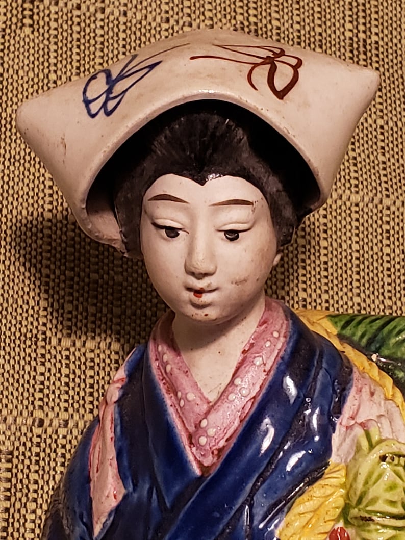 Vintage Peasant Japanese Woman Holding A Rice Basket In Etsy