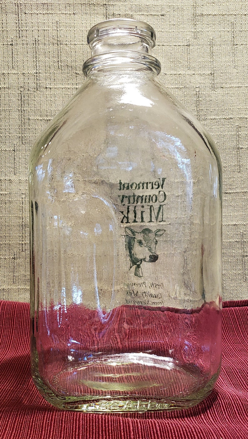 Vintage Vermont Country Milk Clear Half Gallon Glass Bottle Etsy