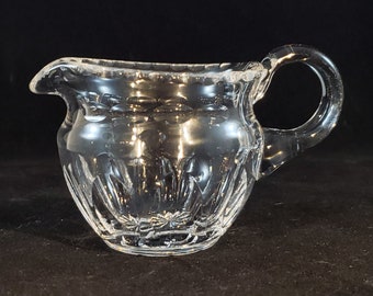 Vintage Unsigned Cut Glass Creamer with Handle, Egg and Dart and Star Pattern, Small Clear Glass Pitcher, #vintageglasscreamer