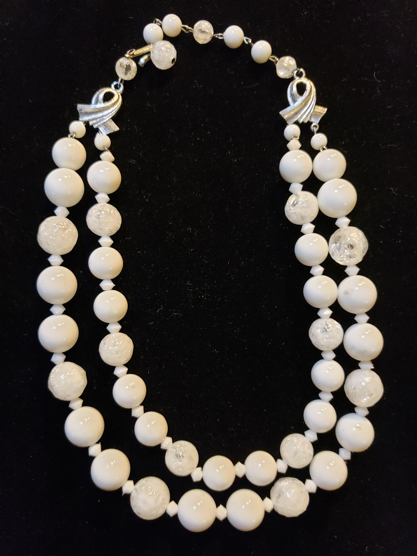 Vintage Double Strand Necklace White and Faux Crystal Beads | Etsy