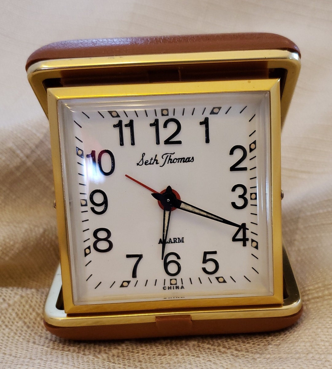 Vintage Retro Folding Seth Thomas Travel Alarm Clock, Bedside Analog