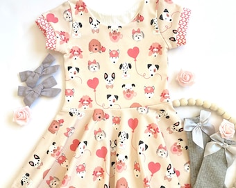 Puppy Love Twirl Dress, Dog Lover Dress, Toddler Puppy Dress, Girls Spring Outfits, Dogs and Hearts, Girls Spring Clothing