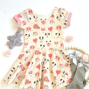 Puppy Love Twirl Dress, Dog Lover Dress, Toddler Puppy Dress, Girls Spring Outfits, Dogs and Hearts, Girls Spring Clothing