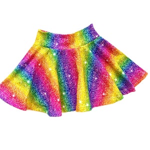 Neon Sparkle Rainbow Twirl Skirt, Toddler and Girls Twirl Skirt, Faux Glitter Skirt