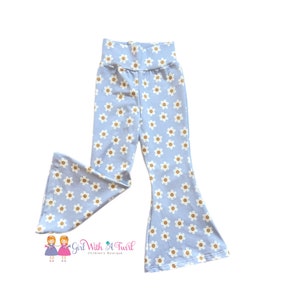 Girls Bell Bottom Pants, Spring Daisy Bells, Hippie Baby Bell Bottoms, Flare Leg Pants for Toddlers, Babies, and Big Kids