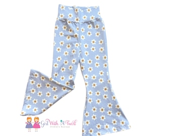 Girls Bell Bottom Pants, Spring Daisy Bells, Hippie Baby Bell Bottoms, Flare Leg Pants for Toddlers, Babies, and Big Kids