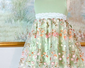 Spring Floral Twirl Dress for Girls, Lace Dress, Fancy Spring Dress, Toddler Outfits, Twirl Dress, Baby Flower Girl Dress