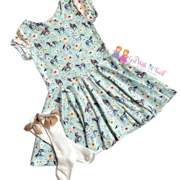 Horse Twirl Dress, Pony Dress, Toddler Flower Dress, Horse Outfit, Girls Farm Animal Dress, Pony Party Dress