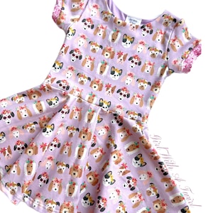 Girls Dog Dress, Baby Girl Clothes Puppy Love Floral Purple Twirl Dress, Dog Lover Dress, Toddler Puppy Pawty Dress