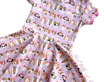 Puppy Love Floral Purple Twirl Dress, Dog Lover Dress, Toddler Puppy Pawty Dress