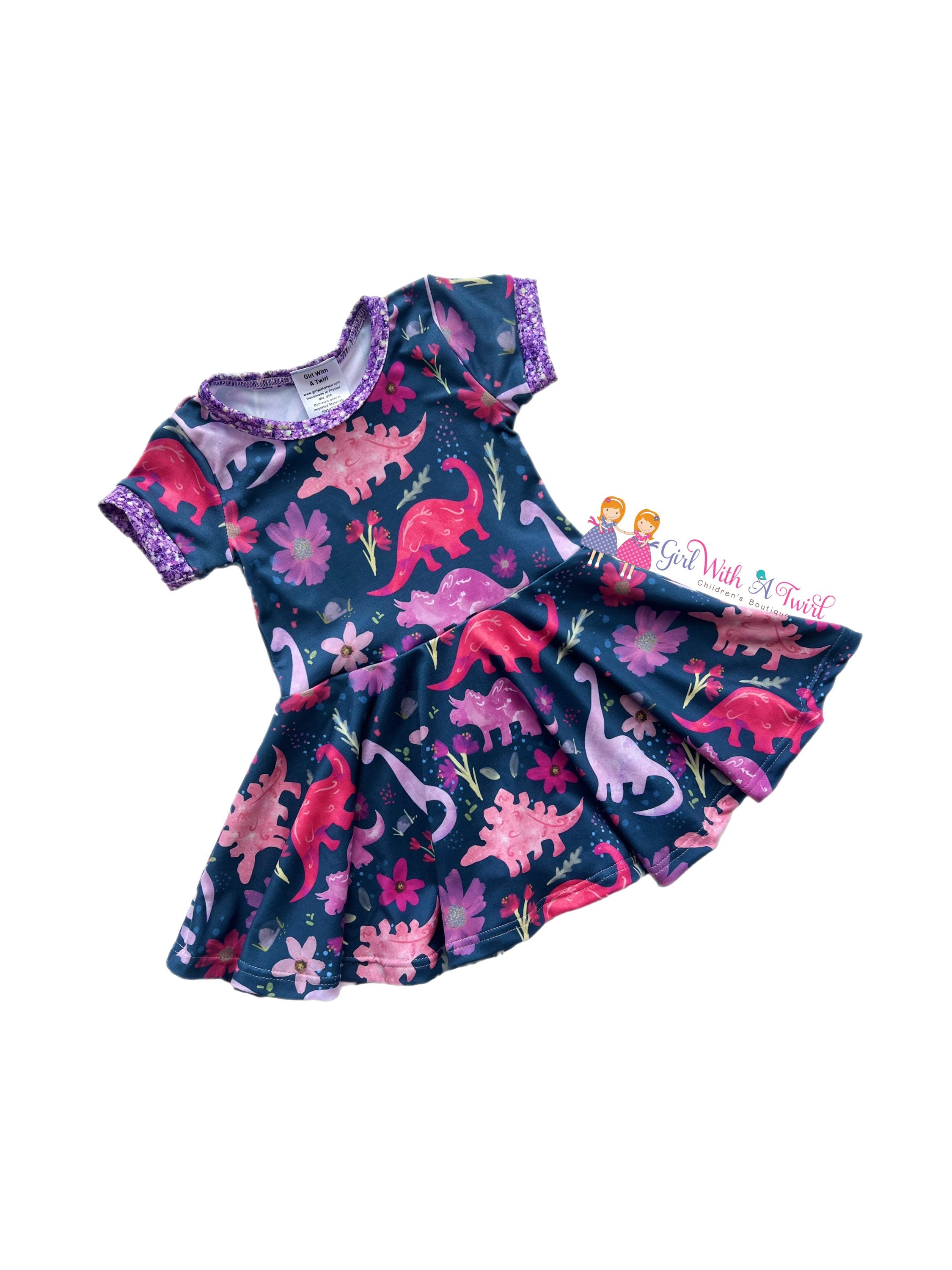 open lace back dress Flying Sleeve Girl's Dress Kids Ruffle Rainbow Dinosaur Cotton Dresses   Atom Oracle