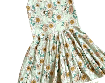 Twirl Kleid, Boho Sonnenblume Floral Twirly Kleid, Strand Fotos Kleinkind Kleid