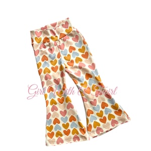 Toddler Girl Bell Bottoms, Heart Print  Flare Pants, Spring Outfits For Baby Girl, Baby Pants