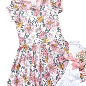 Girls Spring Dress, Toddler Floral Dress, Floral Baby Dress, Spring Outfit, Pink Toddler Dress, Twirly Spring Dresses, Girls NB-14