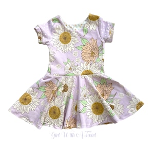 Girls Twirl Dress Spring Floral Twirly Knit Cotton Dress for Toddler and Big Girls, Baby Girl Spring Dress, Pink Floral Baby Dress