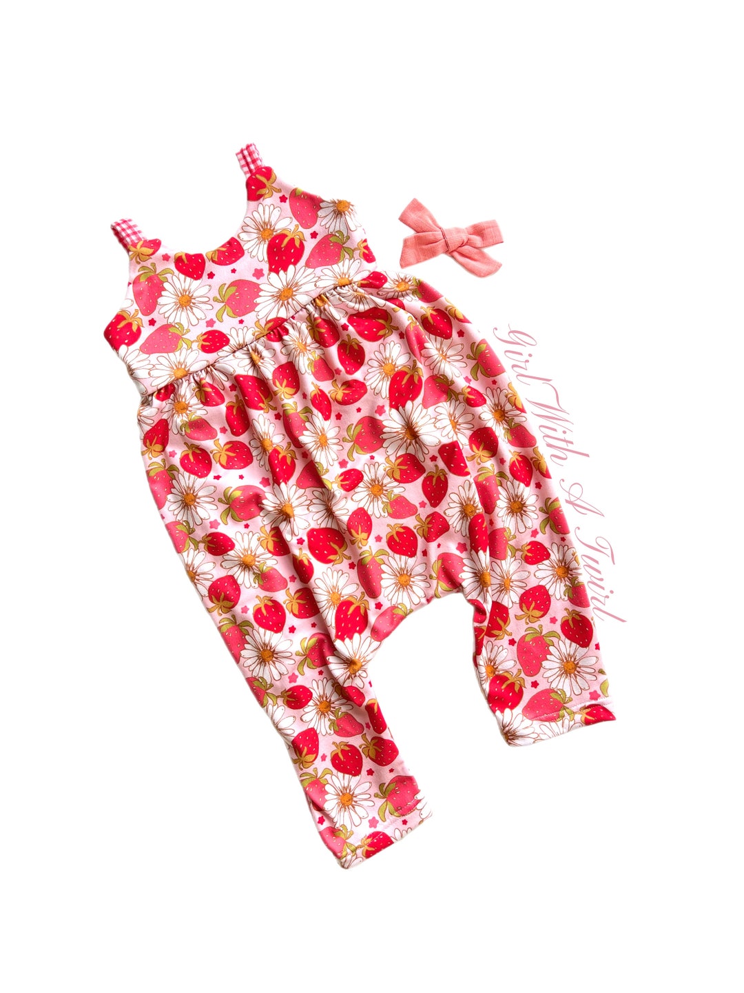 Size 612 Months Strawberry Baby Girl Romper Baby Girl Gift Etsy