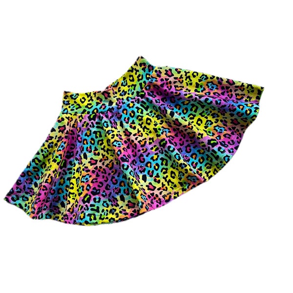 Neon Leopard Rainbow Twirl Skirt, Toddler and Girls Twirl Skirt