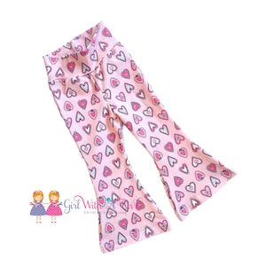 Toddler Girl Bell Bottoms, Pink Hearts Flare Pants, Spring Outfits For Baby Girl, Baby Valentine&#39;s Bell Bottoms