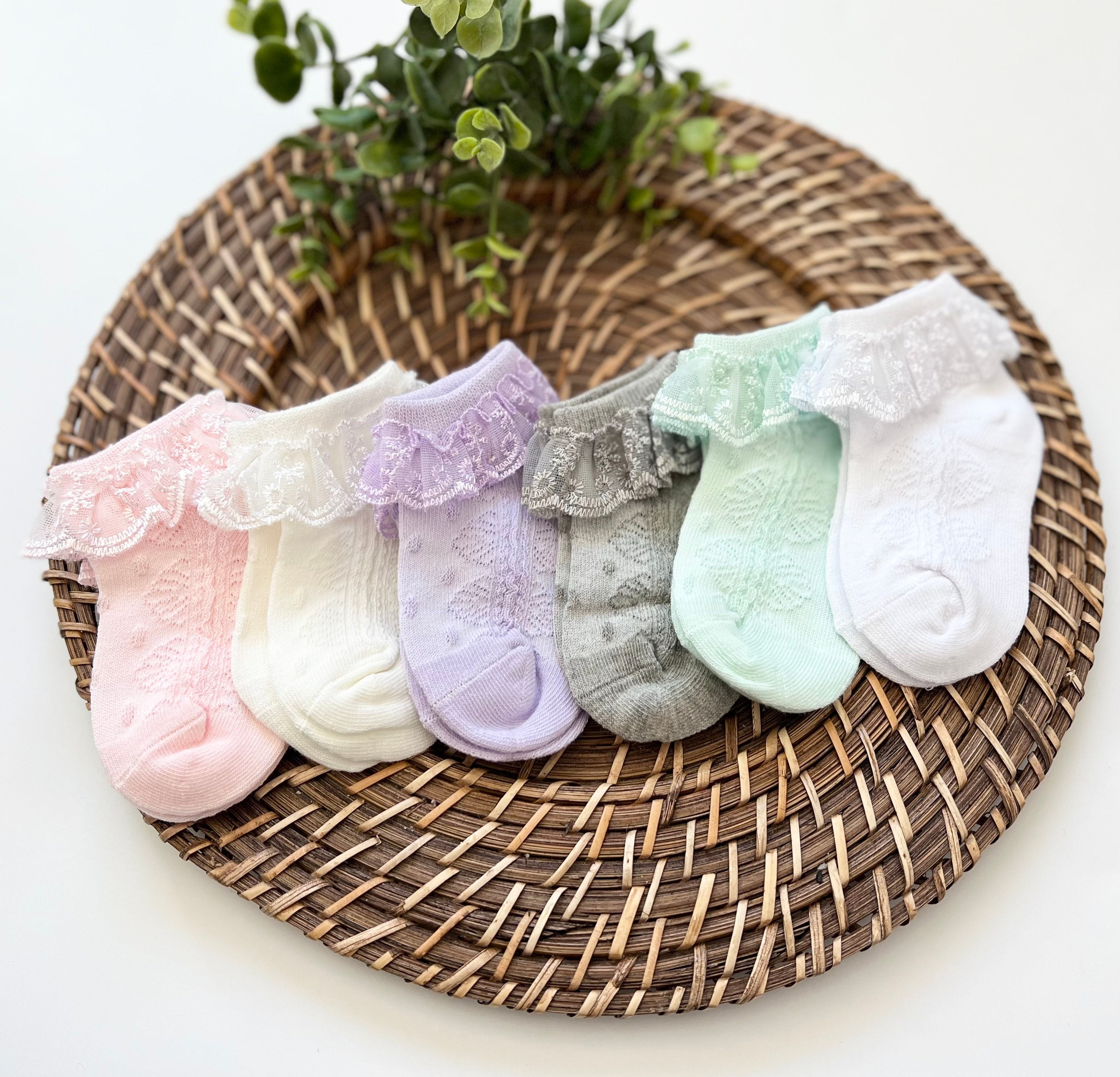 Slopehill Toddler Latest Newborn Baby Girl Socks Lace Ruffle Trim Antiskid Baby Socks Gifts for 0-2 Years, Infant Girl's, White