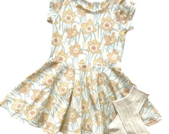 Girls Spring Daffodil Twirly Dress, Toddler Boho Spring Dress