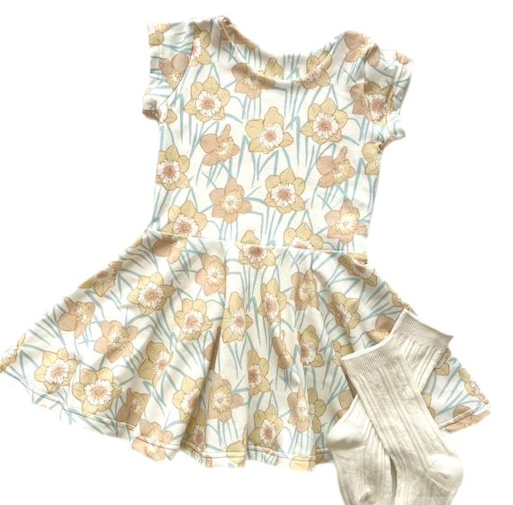 Girls Spring Daffodil Twirly Dress, Toddler Boho Spring Dress