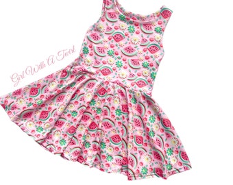 Pink Watermelon Twirl Dress for Baby, Toddler, and Girls, Handmade Summer Twirl Dress, Watermelon Outfit