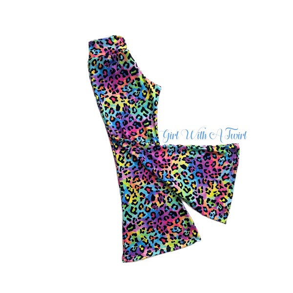 KIDS CHEETAH PRINT BELL BOTTOM PANTS