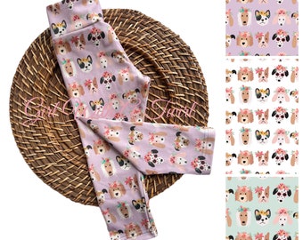 Leggings de perrito para niña, estampado de perro con corona floral, atuendo con diseño de pata