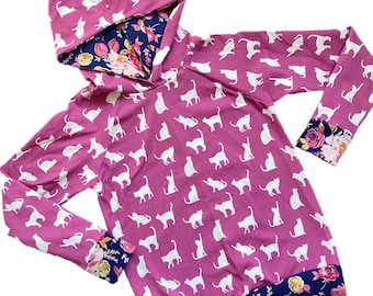Girls Cat Hoodie, Cats and Floral Top, Toddler Hoodie, Hooded top, Toddler Kitty Shirt, Cat Outfit, Slouchy Sweater, School Clothes, Hoodies