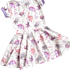 Girly Dinosaur Dress, Pink and Purple Girly Dinosaur Outfit, Toddler Dino Party Dress