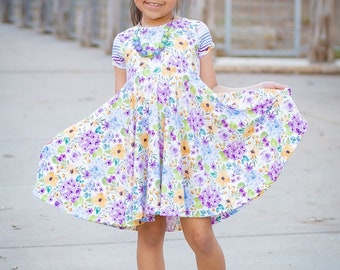 Frühling Floral Twirl Kleid für Mädchen, Koordinierende Frühlingskleider, Frühling Schwester Passendes Kleid, Mädchenkleider, Twirl Kleid, Frühlingsoutfit