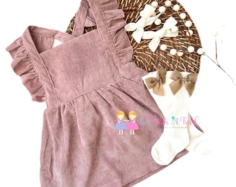 Toddler Spring Outfits, Baby Girl Dress, Girls mauve corduroy Pinafore, Pink Mauve Corduroy Dress, Boho Toddler Clothing, Ready to ship