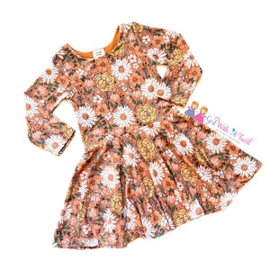 Boho Toddler Fall Floral Dress, Baby Fall Dress, Rust Floral Dress, Toddler Girls Fall Clothing, Warm Winter Dresses, Baby gift