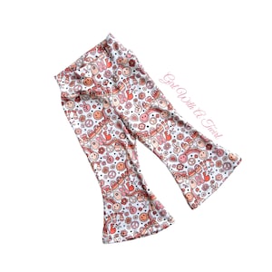 Groovy One Bell Bottom Pants, Toddler Baby Bell Bottom Pants, Peace and Love Hippy Print Flare Leg pants