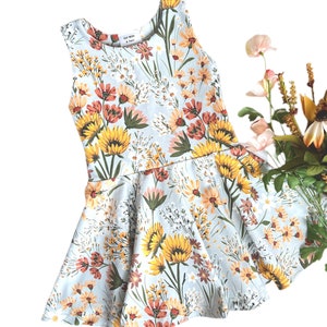 Fall Sunflower Floral Twirl Dress, Sunflower Dress, Toddler Boho Summer Outfit