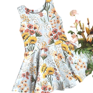 Girls Cottage Core Toddler Baby  Sunflower Twirl Dress, Sunflower Dress, Toddler Boho Summer Outfit
