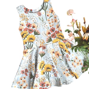 Fall Sunflower Floral Twirl Dress, Sunflower Dress, Toddler Boho Summer Outfit