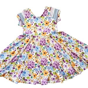 Spring Floral Twirl Dress for Girls, Coordinating Spring Dresses, Spring Sister Matching Dress, Girls Dresses, Twirl Dress, Spring Outfit image 3