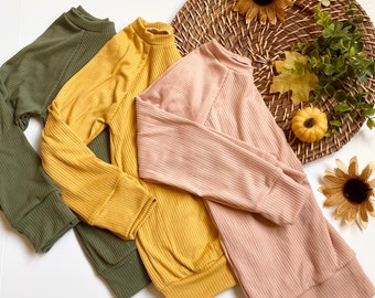 Toddler Long Sleeve Tops, Girls Solid Color Shirts, Mustard, Olive, Blush Raglan, Slouchy Top, Boho Girls Shirts, Neutral Kids Clothing